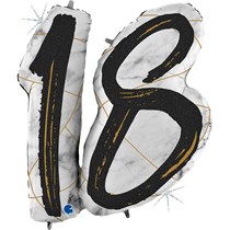 18th Birthday Black & Gold Marble 34" Foil Balloon