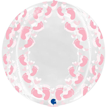 19" Pink Footprint Clear Globe Foil Balloon