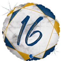 16th Birthday Blue & Gold Marble 18" Foil Balloon
