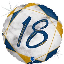 18th Birthday Blue & Gold Marble 18" Foil Balloon