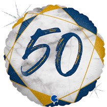 50th Birthday Blue & Gold Marble 18" Foil Balloon