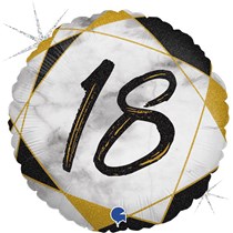 18th Birthday Black & Gold Marble 18" Foil Balloon