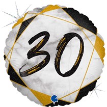 30th Birthday Black & Gold Marble 18" Foil Balloon