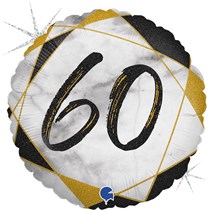 60th Birthday Black & Gold Marble 18" Foil Balloon