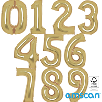 Amscan Large 34" White Gold Foil Number Balloons 0 - 9