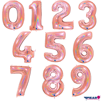 Rose Gold Holographic Glitter 40" Foil Number Balloons