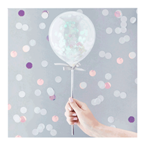 Mini Clear Latex Balloon With Iridescent Confetti & Wands 5pk
