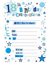 Blue 18th Birthday Invitation Sheets & Envelopes 20pk