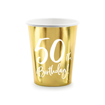 Metallic Gold 50th Birthday Paper Cups 220ml 6pk