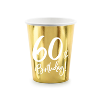 Metallic Gold 60th Birthday Paper Cups 220ml 6pk