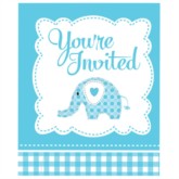 Blue Sweet Baby Elephant Invitations & Envelopes 8pk