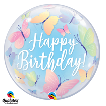 Qualatex bubble Happy Birthday Butterflies Balloon