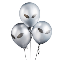 Silver Alien Space Party 9 Inch Latex Balloons 5 pack