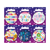 Happy Birthday Mix Small Badges 55mm 6pk