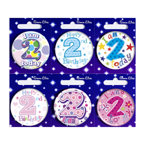Age 2 Mix Small Badges 55mm 6pk