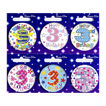 Age 3 Mix Small Badges 55mm 6pk