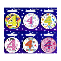 Age 4 Mix Small Badges 55mm 6pk