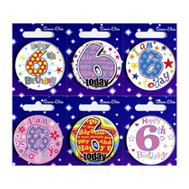  Age 6 Mix Small Badges 55mm 6pk