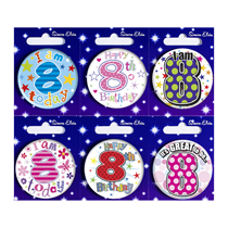  Age 8 Mix Small Badges 55mm 6pk