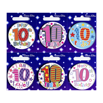 Age 10 Mix Small Badges 55mm 6pk