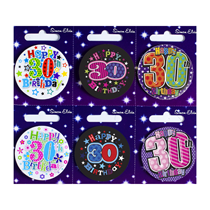 Age 30 Mix Small Badges 55mm 6pk