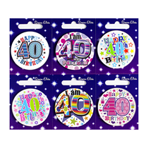 Age 40 Mix Small Badges 55mm 6pk