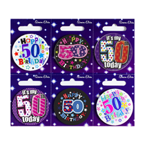 Age 50 Mix Small Badges 55mm 6pk