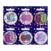 Age 60 Mix Small Badges 55mm 6pk