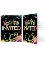 Glow Party Invitations & Envelopes 8pk
