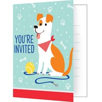 Dog Party Foldover Invitations and Envelopes 8pk