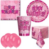 Pink Birthday Glitz Bonus Party Pack for 8 people - 10 FREE BALLOONS