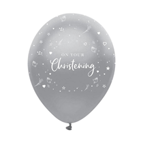 Silver On Your Christening 12" Latex Balloons 6pk