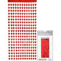 Red Foil Hearts Door Curtain 1m x 2m