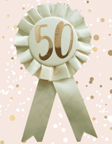 Rose Gold 50th Birthday Rosette Badge