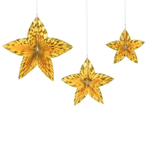 Gold Stars Decorative Hanging Rosettes 3pk