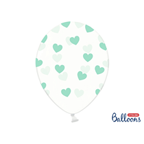 Crystal Clear 12" Latex With Mint Hearts 6pk