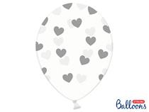 Crystal Clear 12" Latex With Silver Hearts 6pk