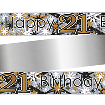 21st Happy Birthday Gold and Black Holographic Foil Banner 9ft