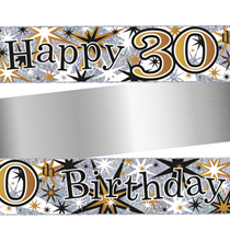  Happy 30th Birthday Gold and Black Holographic Foil Banner 9ft