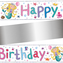 Mermaid Happy Birthday Holographic Foil Banner 9ft