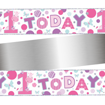 First Birthday PInk Holographic Foil Banner 9ft