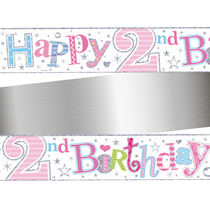 Age 2 Happy Birthday PInk Holographic Foil Banner 9ft