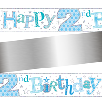 Age 2 Happy Birthday Blue Holographic Foil Banner 9ft