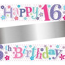 Age 16 Happy Birthday PInk Holographic Foil Banner 9ft