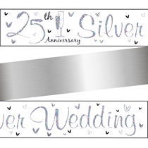 25th Anniversary Silver Holographic Foil Banner 9ft