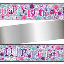 Happy Birthday Silver Holographic Foil Banner 9ft