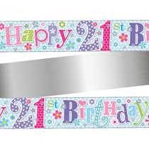 Age 21 Happy Birthday Pastel Blue Holographic Foil Banner 9ft
