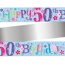 Age 50 Happy Birthday Floral Holographic Foil Banner 9ft