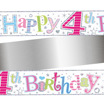 Age 4 Happy Birthday PInk Holographic Foil Banner 9ft