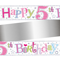 Age 5 Happy Birthday PInk Holographic Foil Banner 9ft